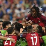 portugal wins euro 2016, renato sanchez jumps on his teammates