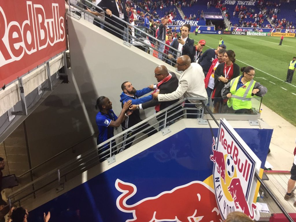 Didier Drogba seen in an altercation with New York Red Bulls fans. (Image courtesy: Twitter/@KlimbergCalcio