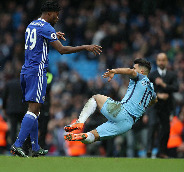 Nathaniel Chalobah stepped in to stand for his team-mate Luiz after Aguero's rash challenge.