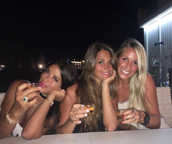 Fabregas' partner Daniella Semaan with Messi's partner Antonella Roccuzzo.