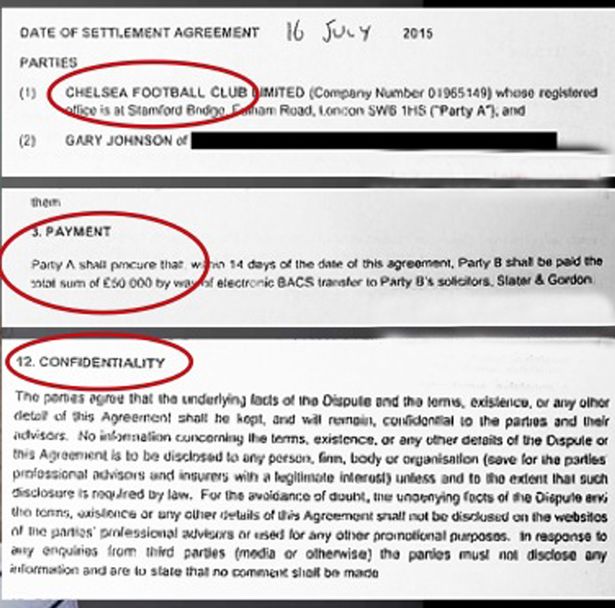 The secret agreement done between Chelsea and Gary Johnson in 2015.