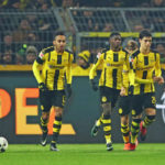 dembele celebrates goal with teammates