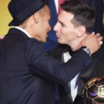 neymar congratulates teammate lionel messi
