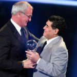 ranieri receives the award from maradona