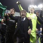 Chelsea manager Antonio Conte and players celebrate winning the Premier League title