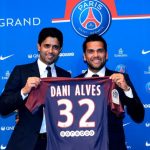 Alves shows his new PSG shirt with Nasser Al-Khelaifi