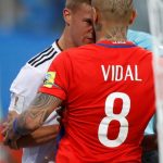 Bayern Munich team-mates Joshua Kimmich and Arturo Vidal clash in the second of the Confederations Cup clash