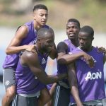 Jesse Lingard, Lukaku, Pogba and Eric Bailly get stuck in during a drill