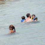 Lionel Messi also eased his two children into the water