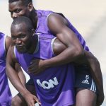 Romelu Lukaku and Paul Pogba during training on Tuesday