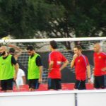 The Brazilian super star then further demonstrates his anger by kicking out at a football sending it crashing off the crossbar