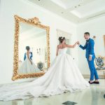 The couple pose on their big day