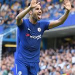 Cesc Fabregas celebrates scoring Chelsea’s first goal against Everton