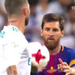 Lionel Messi wanted to take a quick free-kick but Sergio Ramos picked up the ball to stop it