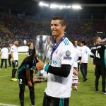 Real Madrid superstar and former Man United man Cristiano Ronaldo shows off the silverware
