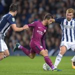 Bernardo Silva powers in an effort watched by West Brom duo Claudio Yacob and James Morrison as Man City dominate the first half