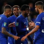 Michy Batshuayi celebrates his hat-trick – a fortuitous rebound from a Kenedy shot