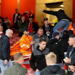 There were clashes inside the ground, amid reports many Cologne fans had got into the home section