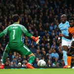 Bright Enobakhare has a shot saved by Claudio Bravo