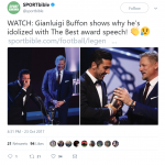 Buffon was not able to hold his emotions after he was awarded The Best Goalkeeper