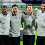 Wijnaldum, Firmino, Milner and Can smile during a drill