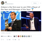 Zidane is now the first ever to win both FIFA player and Manager of the year