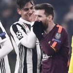 Lionel Messi shares a joke with Juventus Paulo Dybala at the final whistle