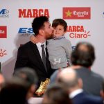 Messi kissed his son Thiago after receiving the European Golden Shoe