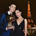 Cristiano Ronaldo and Georgina Rodriguez with the Ballon d’Or trophy in Paris