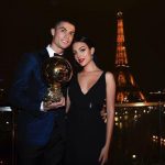 Cristiano Ronaldo and Georgina Rodriguez with the Ballon d’Or trophy in Paris