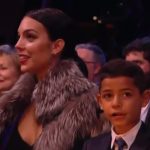Georgina Rodriguez and Cristiano Jr. watches on as Ronaldo wins another award
