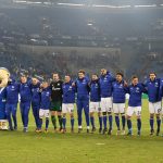 Schalke players celebrate after thier win over Ausburg