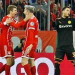 Thomas Muller celebrates after giving Bayern Munich a 2-1 lead in DFP Cup