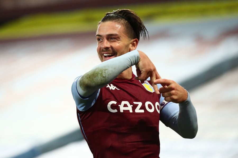 Grealish celebrating in the game against Crystal Palace