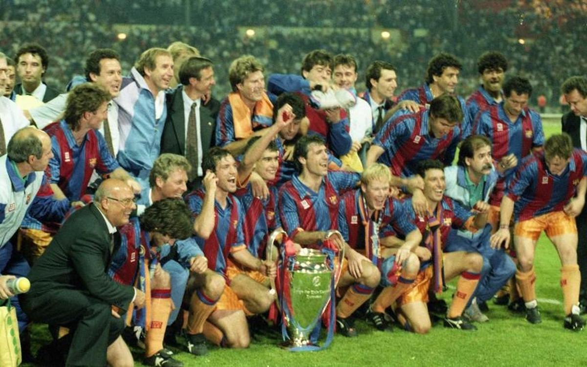 Barcelona's Dream Team celebrate their first European Cup under Johan Cryuff 