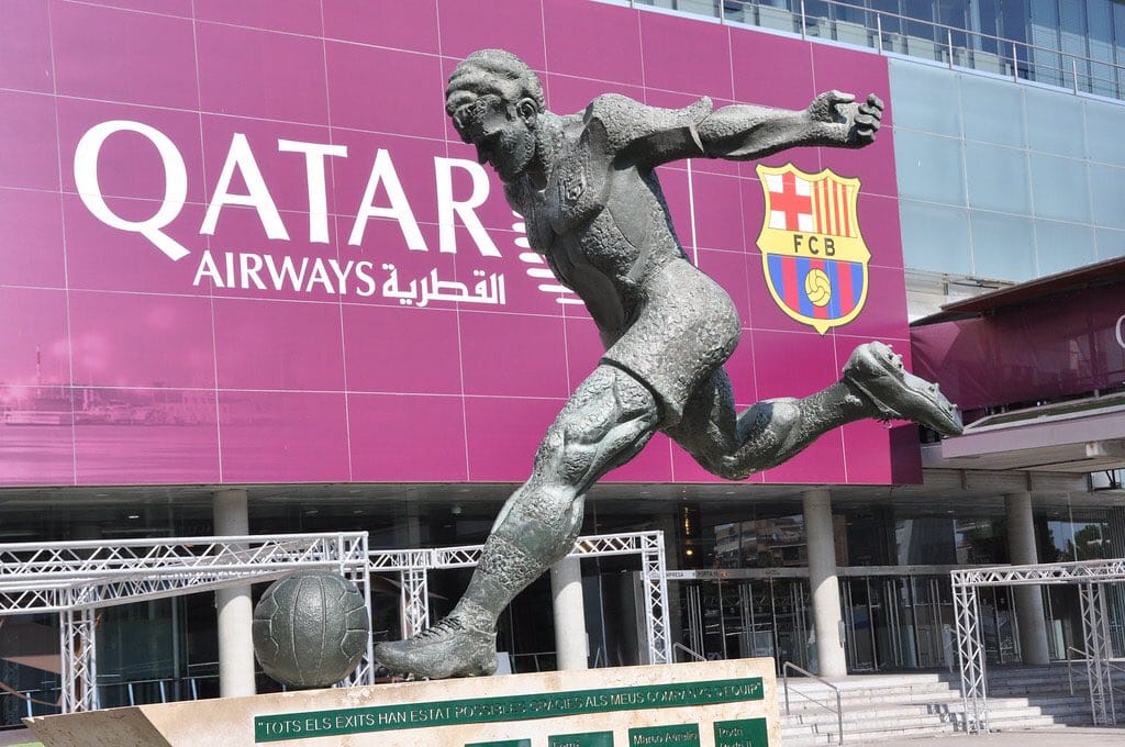 Statue of Barcelona legend Laszlo Kubala outside Camp Nou