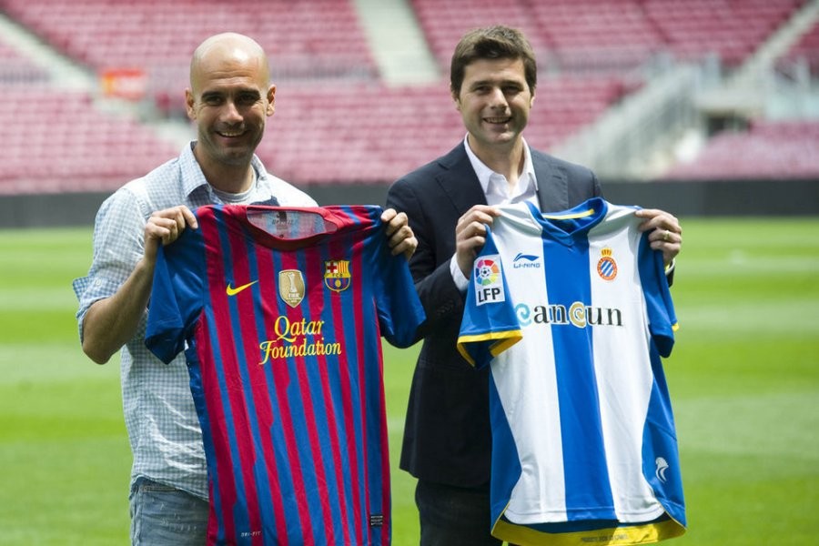 Pochettino with Guardiola at Espanyol and Barcelona respectively