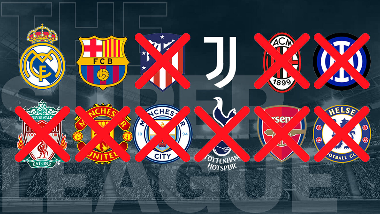 Nine out of twelve founding members withdraw from the Super League. Real Madrid, Barcelona and Juventus remain.