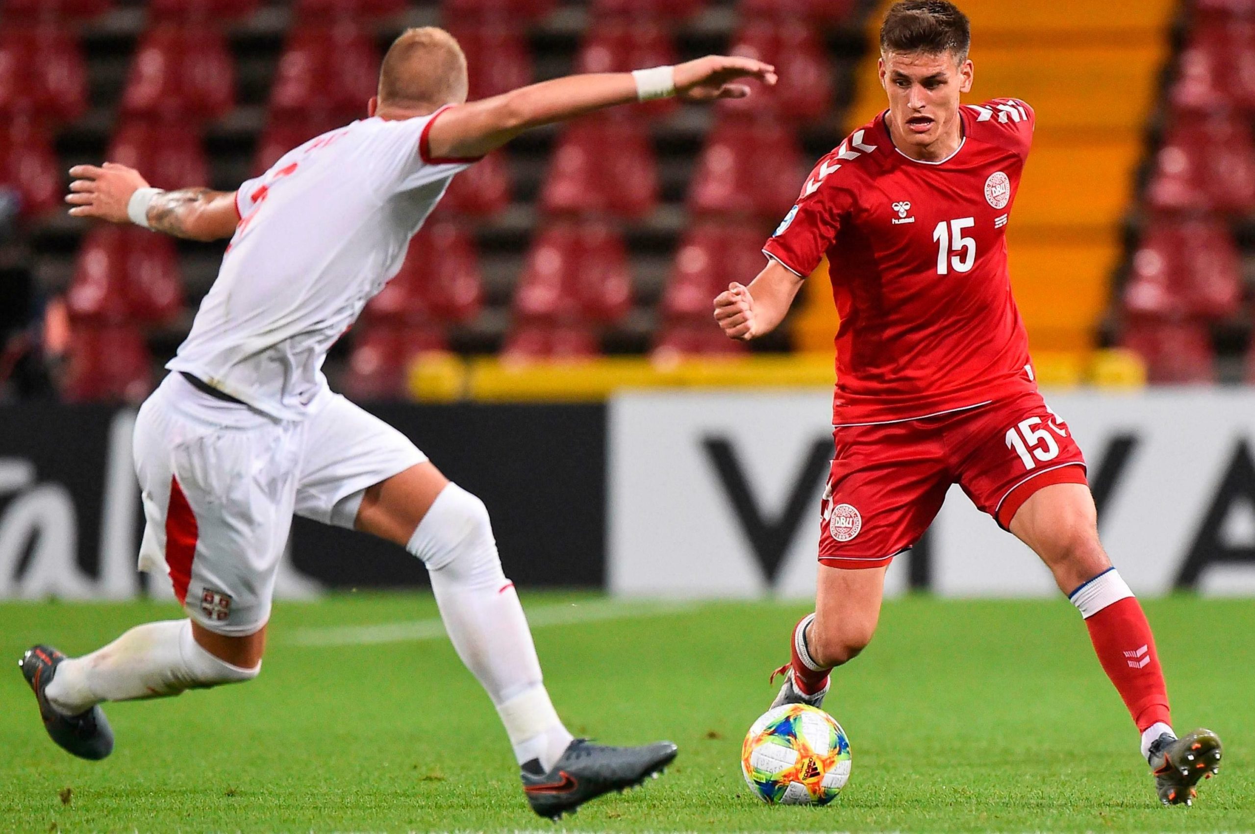 Joakim Maehle in action for Denmark