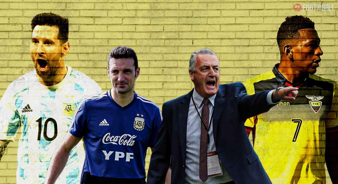 L. Scaloni + Messi and Gustavo Alfaro + Pervis Estupiñán