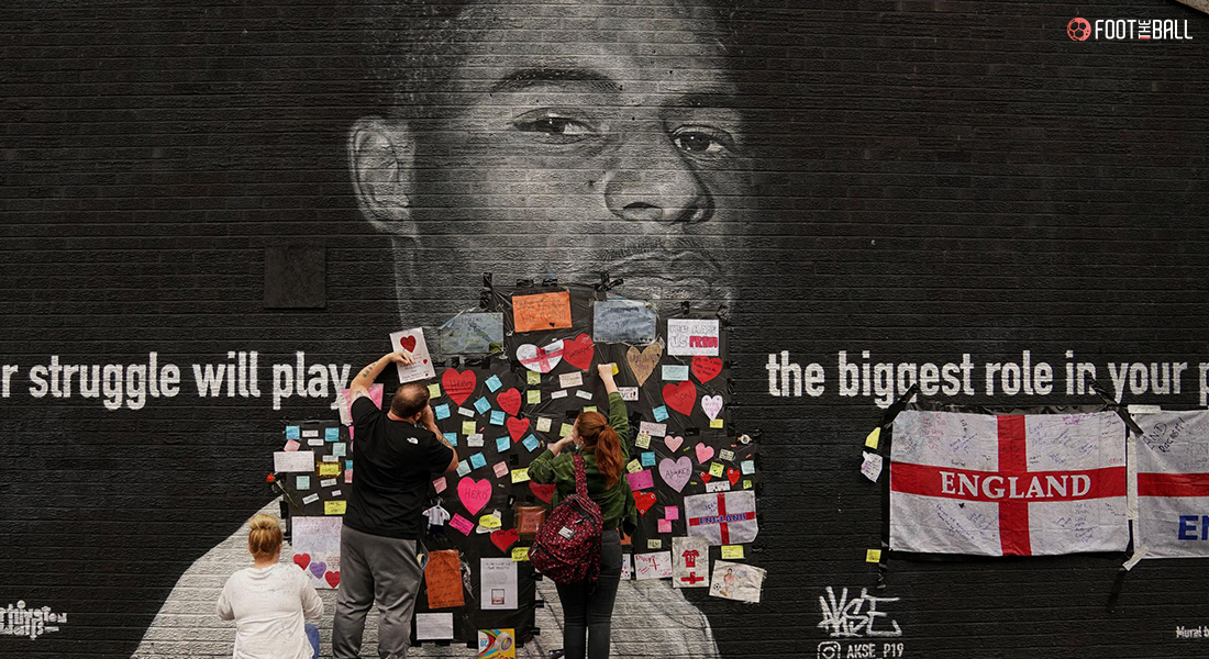 Mural of Marcus Rashford covered with letters and wishes