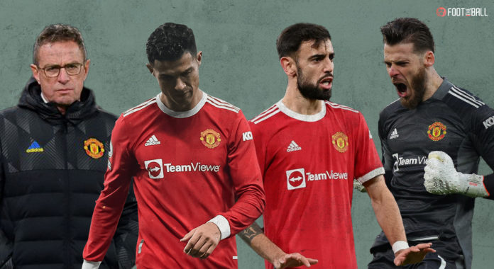 United struggling against Newcastle United feature Ralf Rangnick, Cristiano Ronaldo, Bruno Fernandes, David De Gea