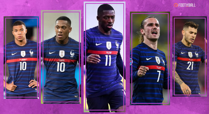 Kylian Mbappe, Anthony Martial, Ousmane Dembele, Antoine Griezmann, Lucas Hernandez