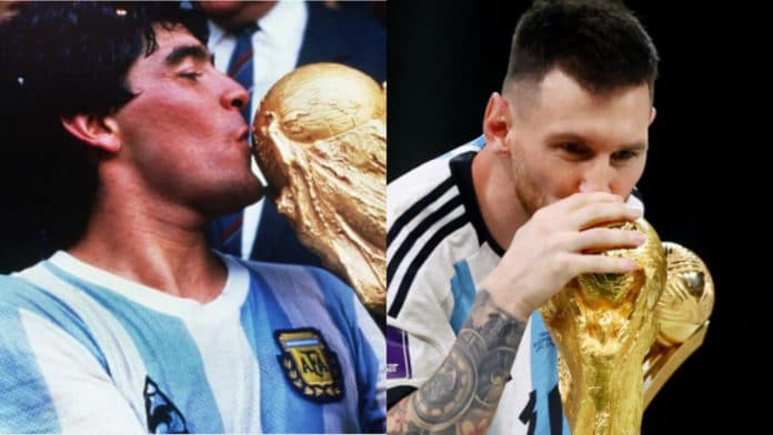 Diego Maradona Messi but backwards and in high heels
